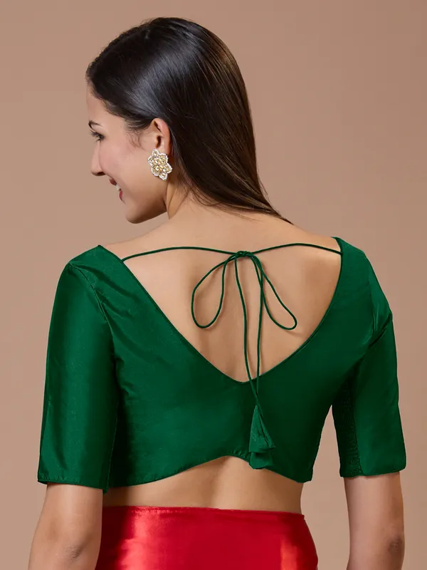 Green silk V neck comfort fit ready made blouse