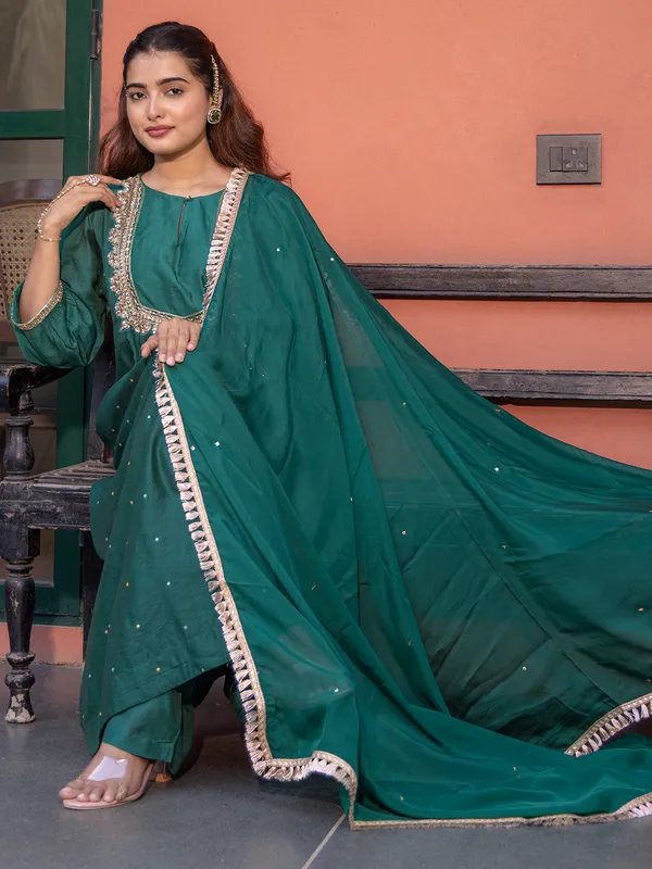 Green silk women salwar suit for festival
