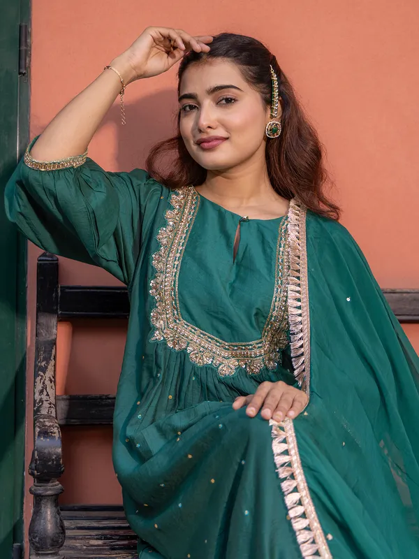Green silk women salwar suit for festival