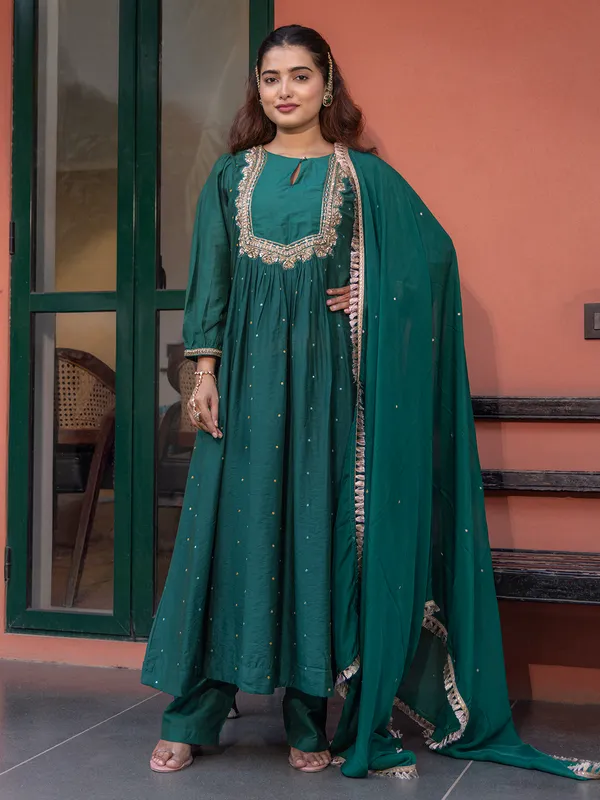 Green silk women salwar suit for festival