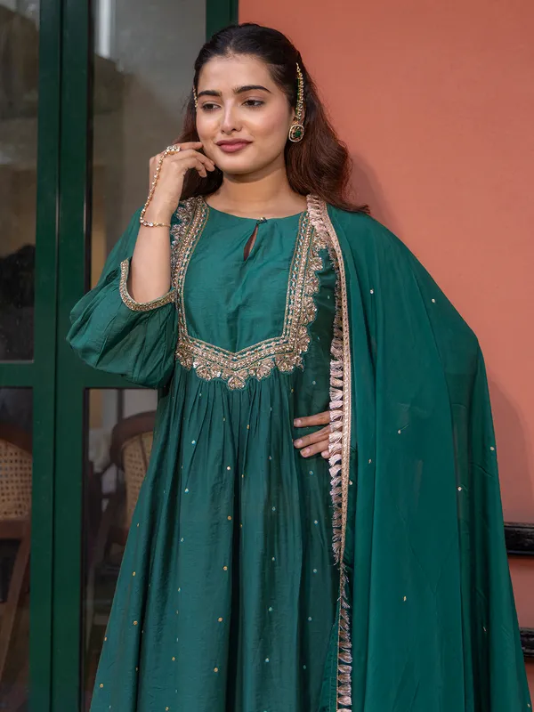 Green silk women salwar suit for festival