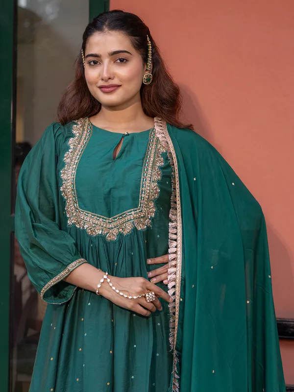 Green silk women salwar suit for festival