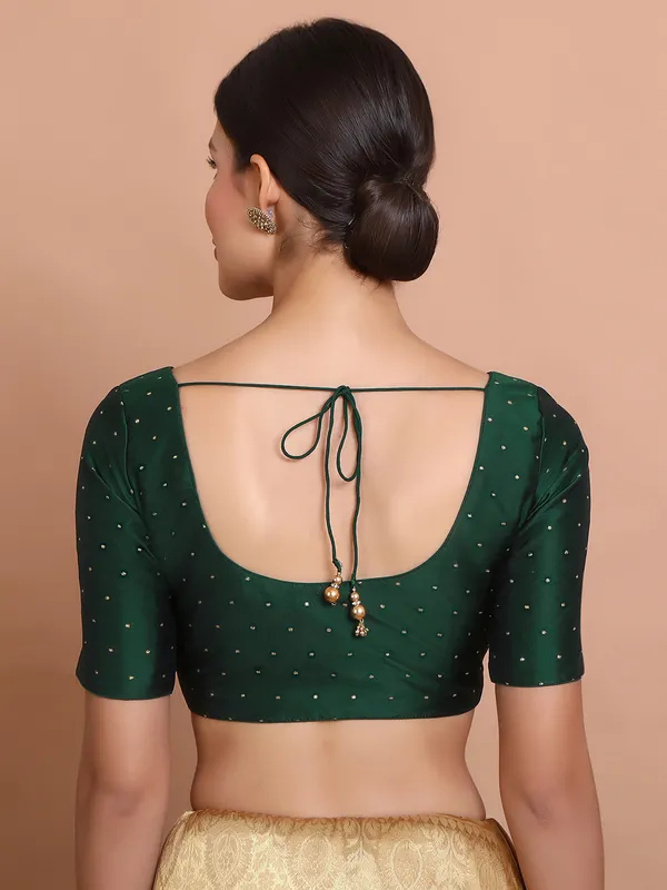 Green silk zari woven blouse with elbow sleeves