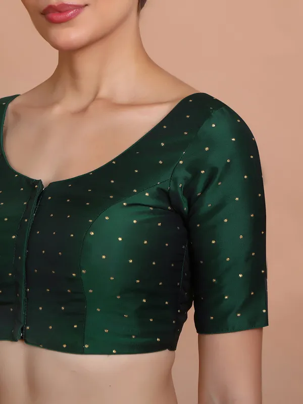 Green silk zari woven blouse with elbow sleeves