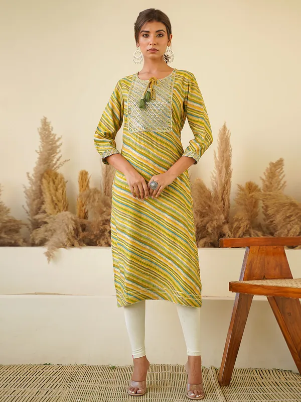 Green stripe kurti in cotton