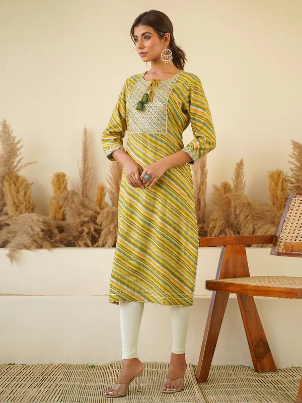 Green stripe kurti in cotton