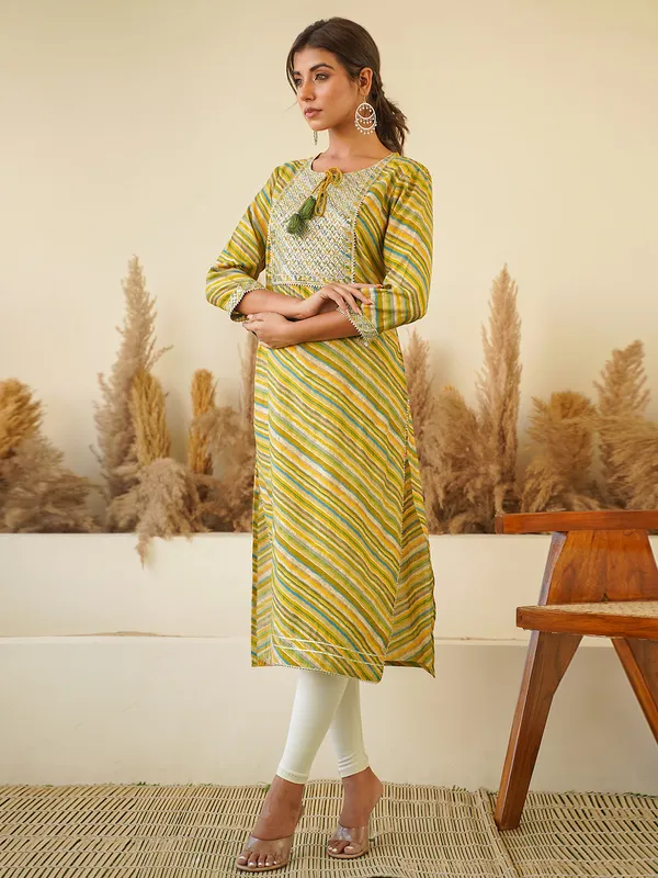 Green stripe kurti in cotton