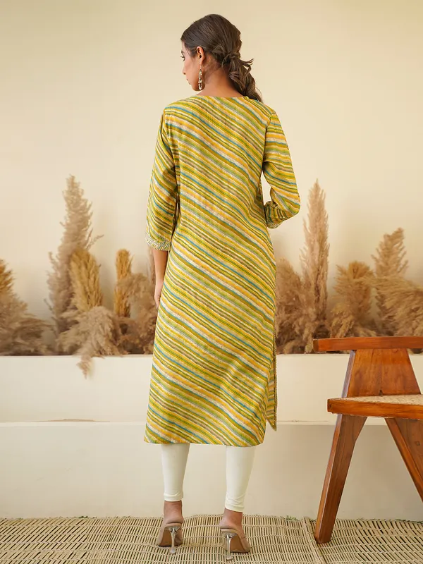 Green stripe kurti in cotton