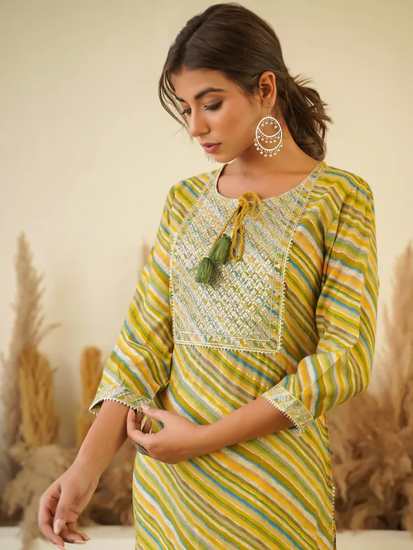 Green stripe kurti in cotton