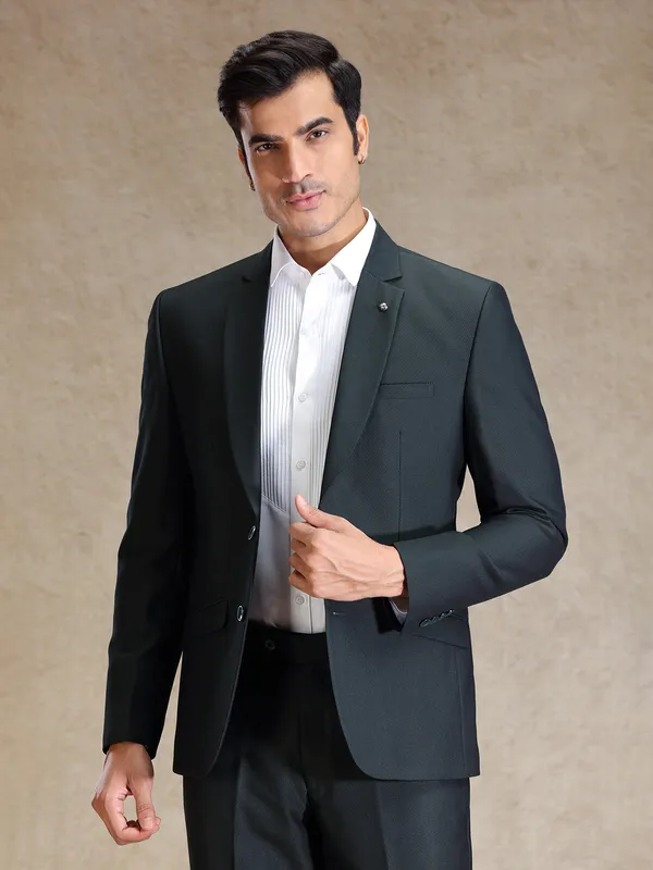Green terry rayon notch lapel textured blazer