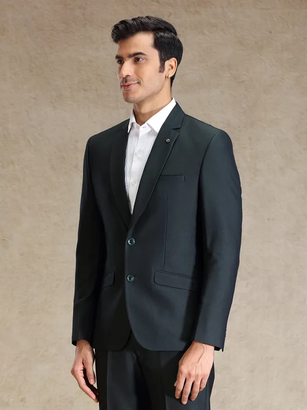 Green terry rayon notch lapel textured blazer