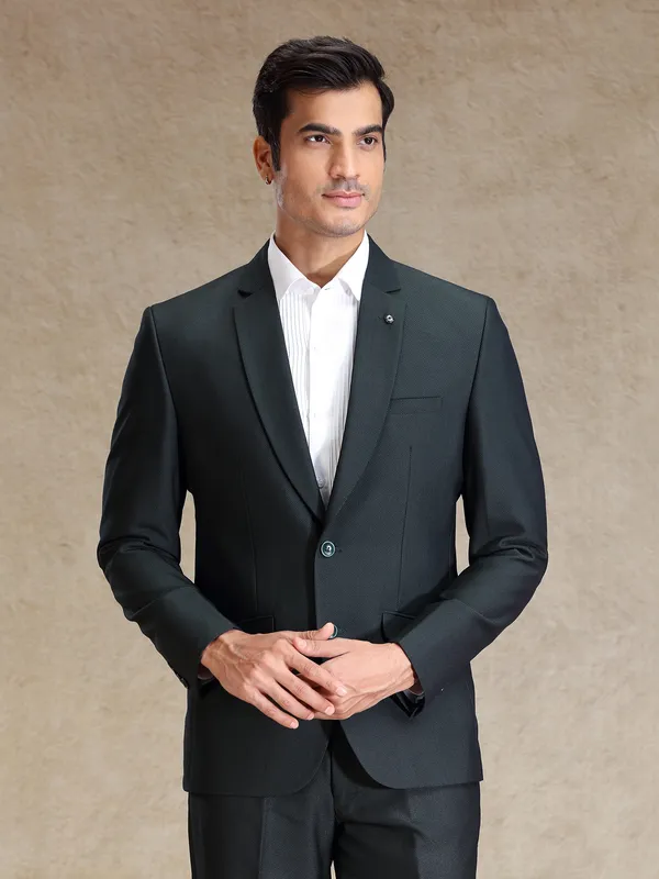 Green terry rayon notch lapel textured blazer