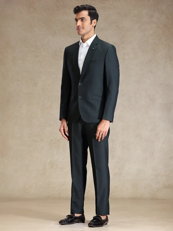 Green terry rayon notch lapel textured coat suit