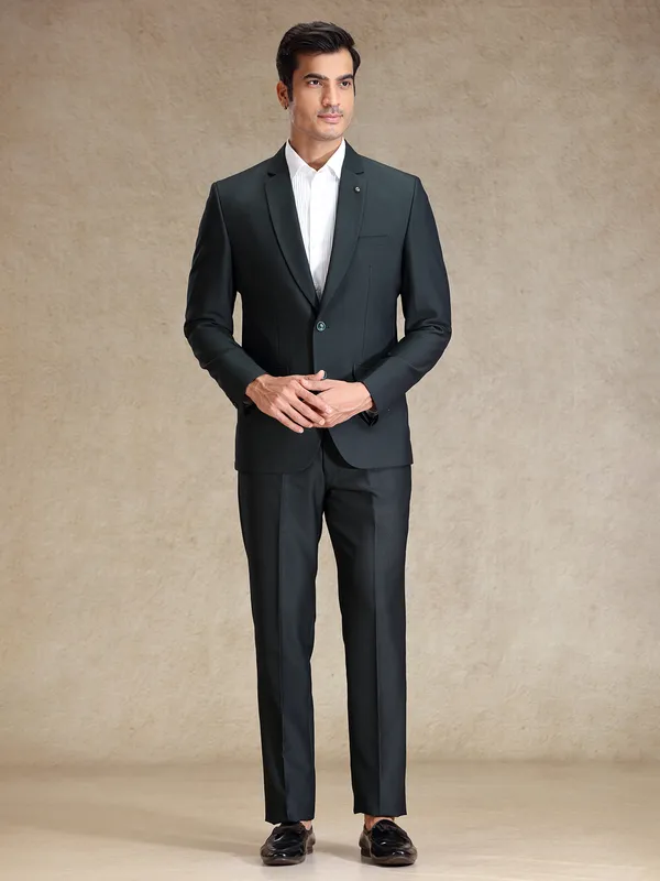 Green terry rayon notch lapel textured coat suit