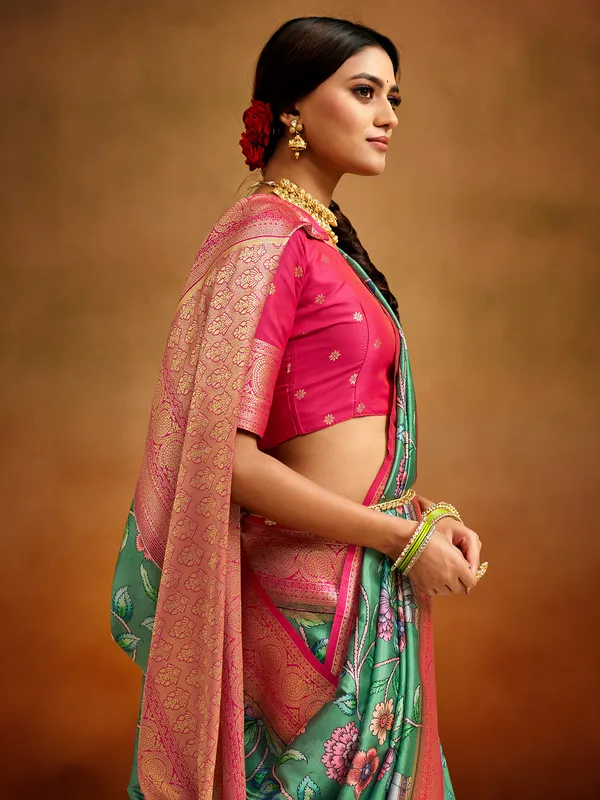 Green tusser silk saree for festive