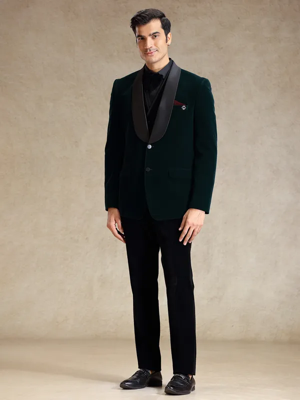 Green velvet 5 pcs tuxedo suit for party
