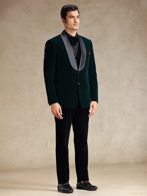 Green velvet 5 pcs tuxedo suit for party