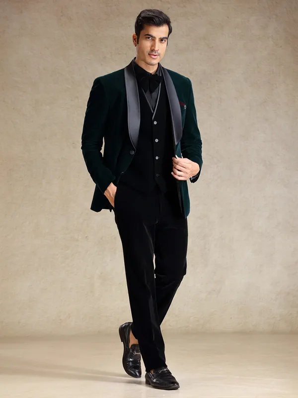 Green velvet 5 pcs tuxedo suit for party