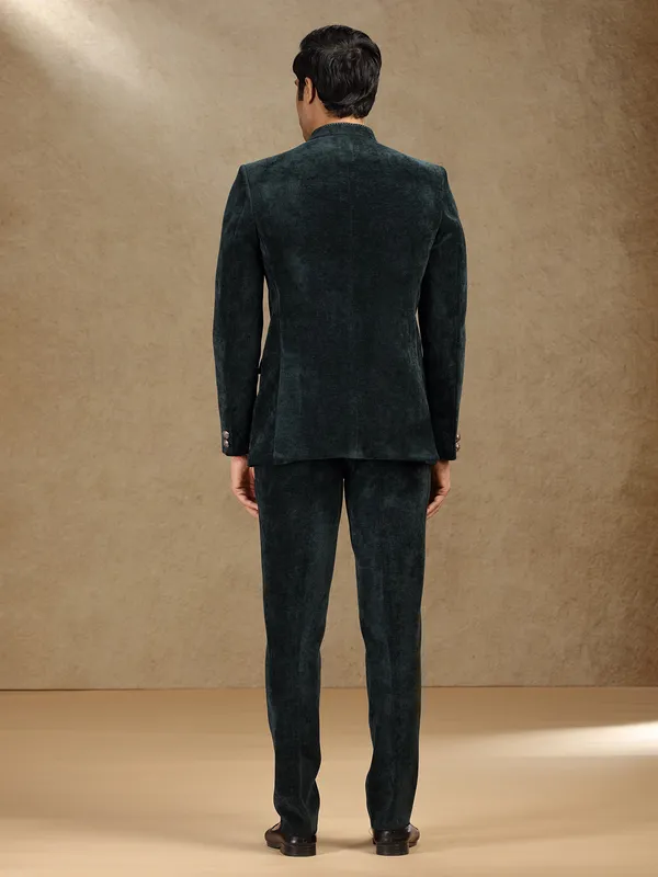Green velvet jodhpuri suit for mens