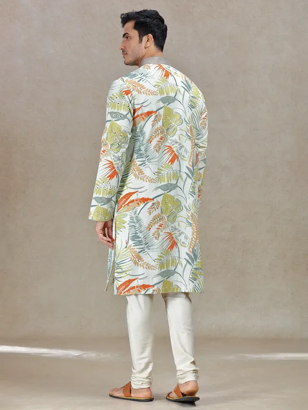 Green vibrant elegance printed kurta set for men