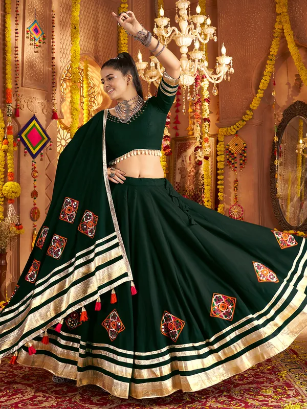 Green viscose rayon navratri lehenga choli set