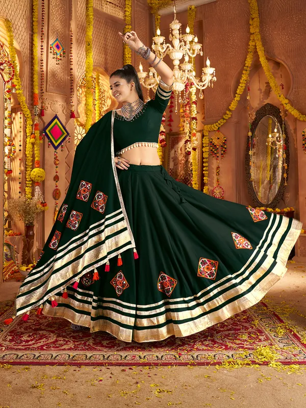 Green viscose rayon navratri lehenga choli set