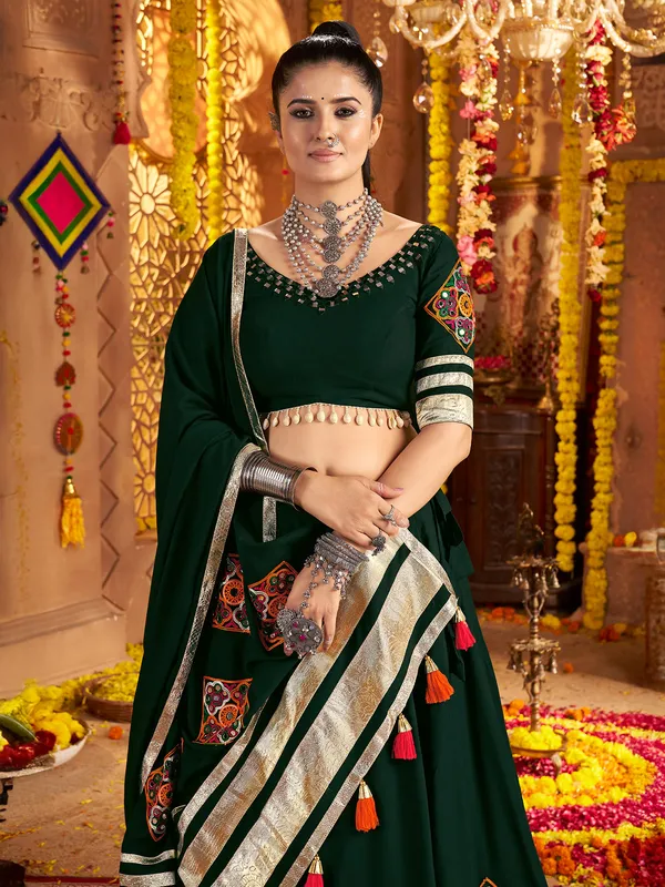 Green viscose rayon navratri lehenga choli set