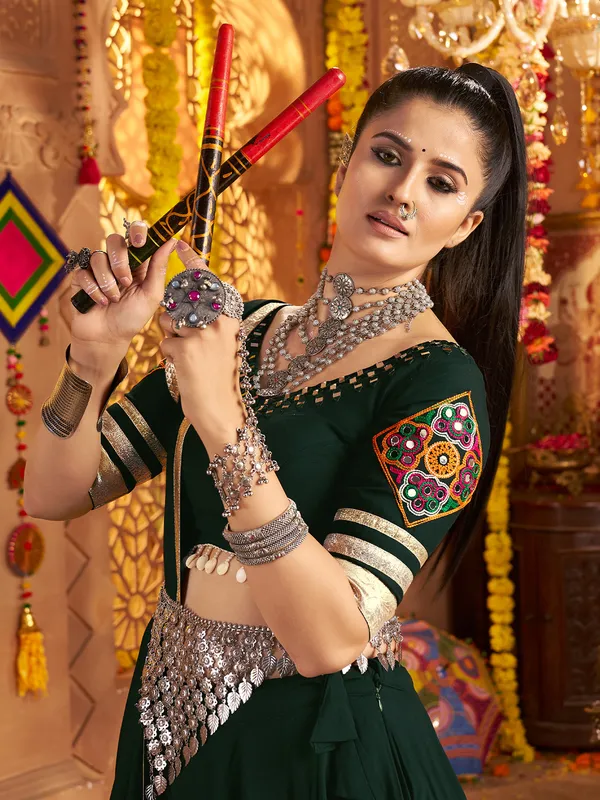 Green viscose rayon navratri lehenga choli set