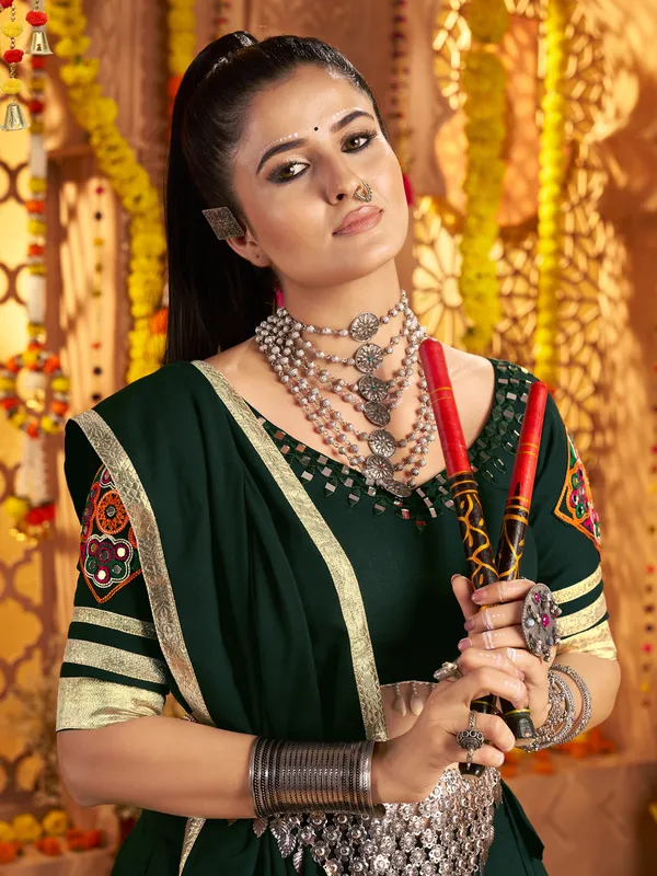 Green viscose rayon navratri lehenga choli set