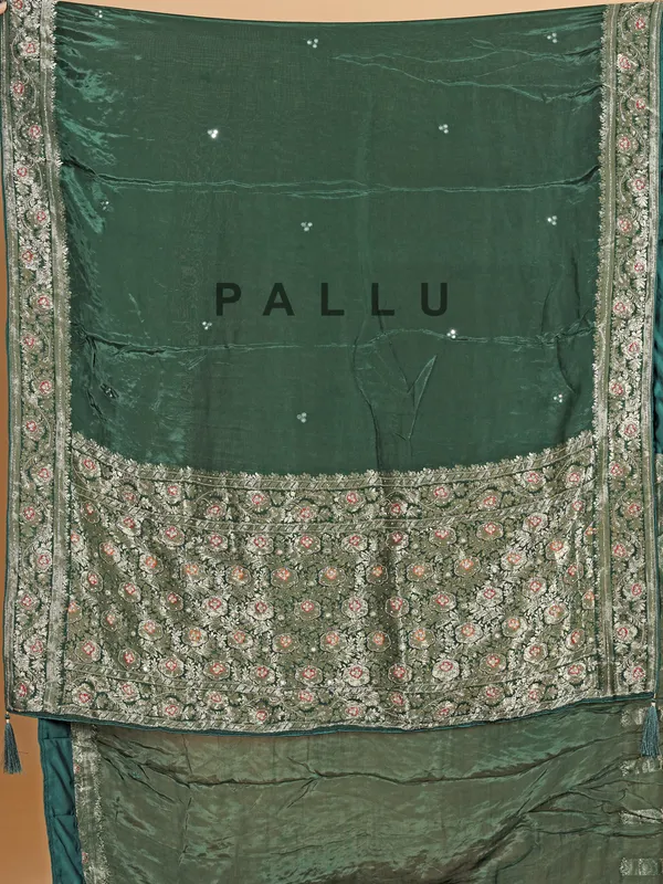 Green wedding silk saree with zari work