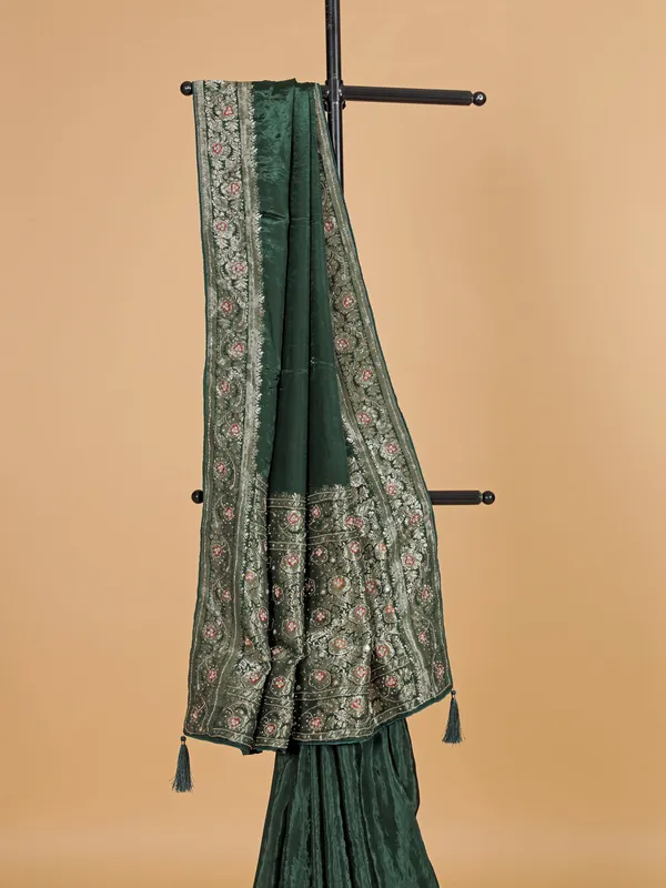 Green wedding silk saree with zari work