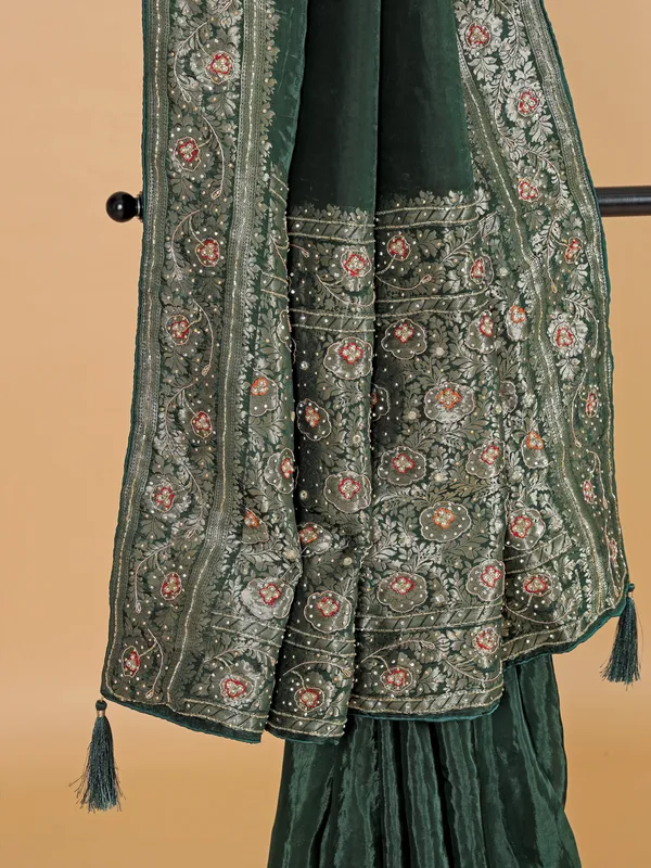 Green wedding silk saree with zari work