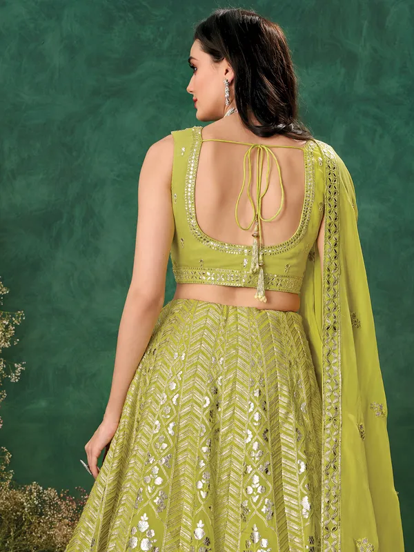 Green wedding wear lehenga choli in soft organza