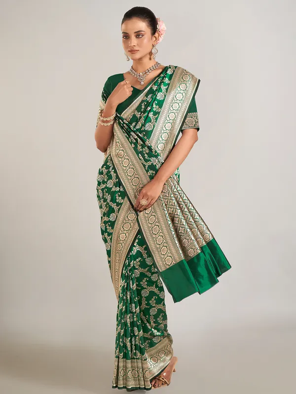 Green wedding wear saree in banarasi silk