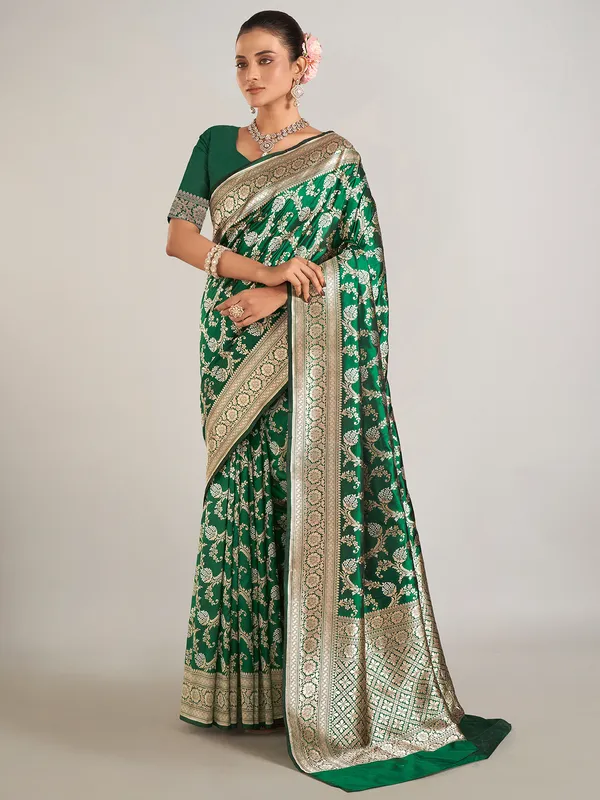 Green wedding wear saree in banarasi silk