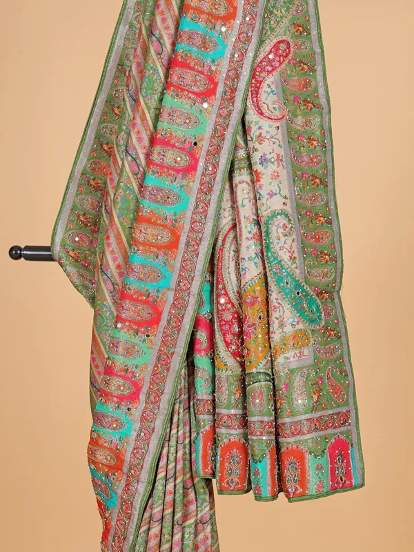 Green wedding wear silk saree with zari weaving