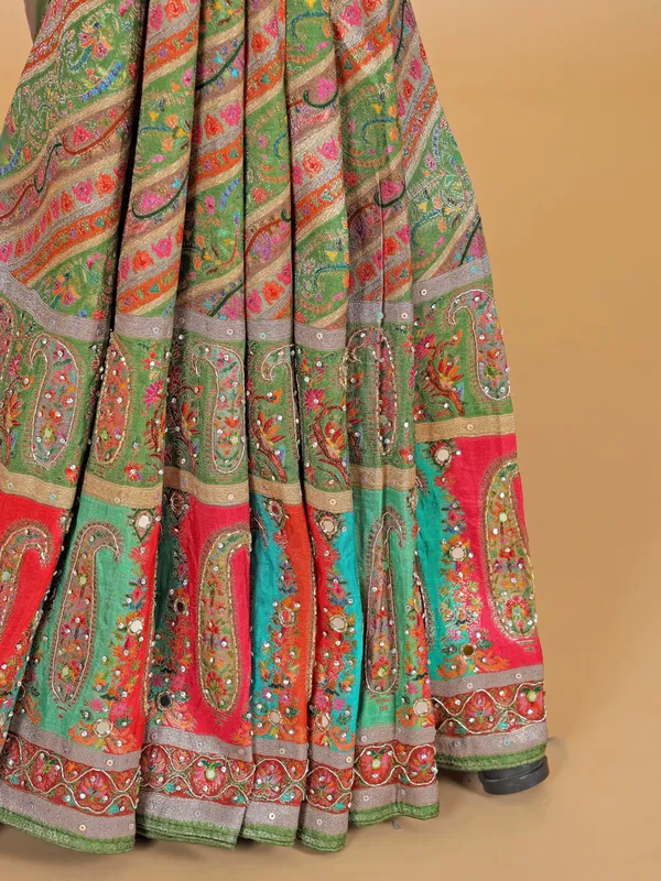 Green wedding wear silk saree with zari weaving