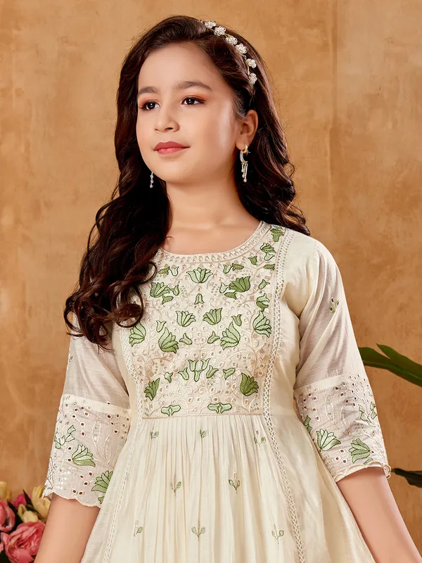 Green white cotton silk pant salwar suit with dupatta