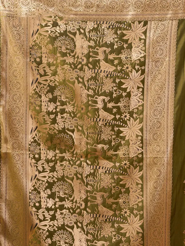 Green zari silk saree for celebrations