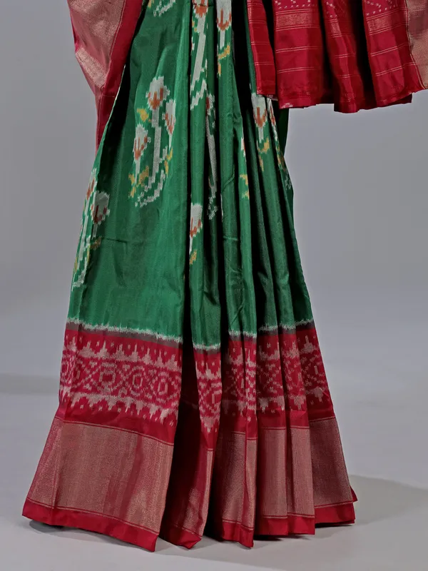 Green zari weaving patola silk saree for mehendi ceremony