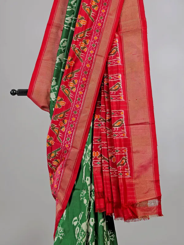 Green zari weaving patola silk saree for mehendi festivities