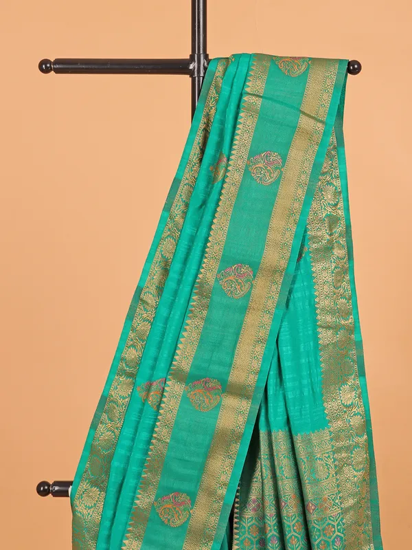 Green zari weaving silk saree for festive
