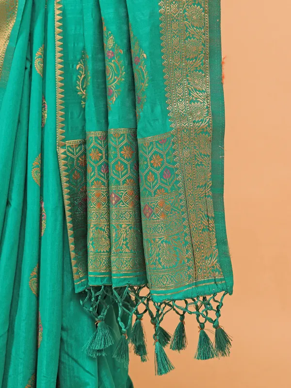 Green zari weaving silk saree for festive