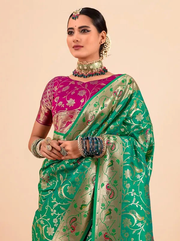 Green zari worked paithani silk saree