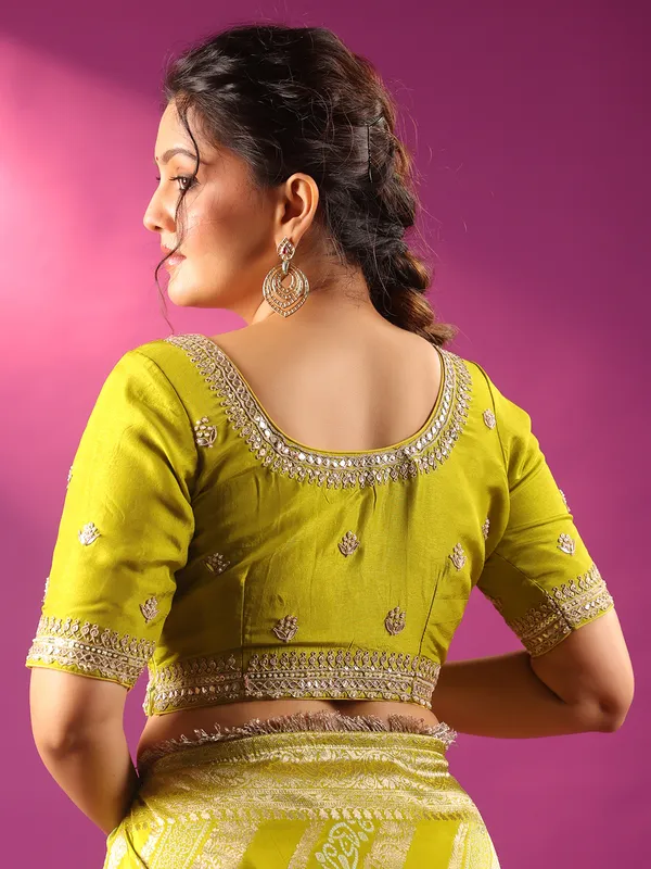 Green zari worked silk saree for wedding wear