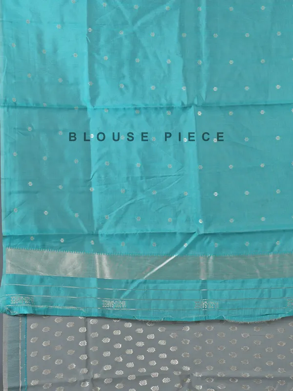 Grey and aqua semi cotton silk saree