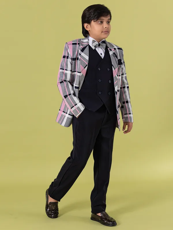 Grey and black check coat suit for boys