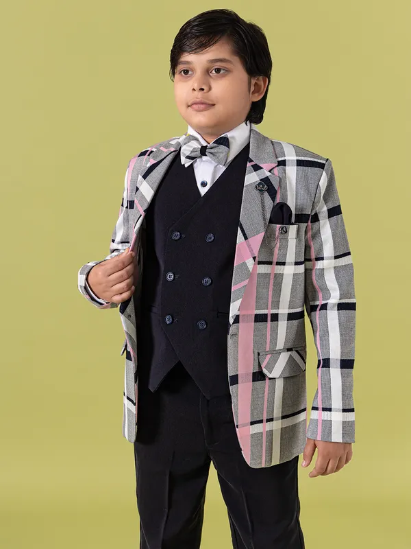 Grey and black check coat suit for boys