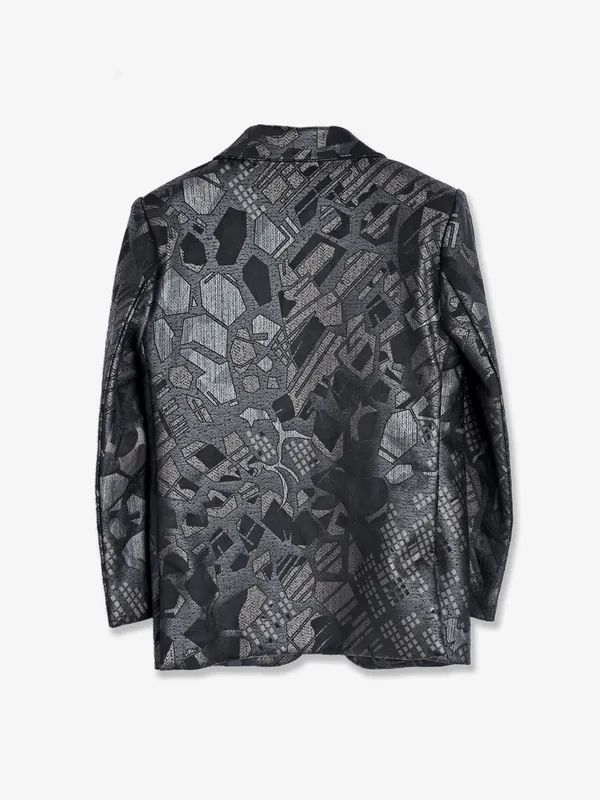 Grey and black printed terry rayon blazer