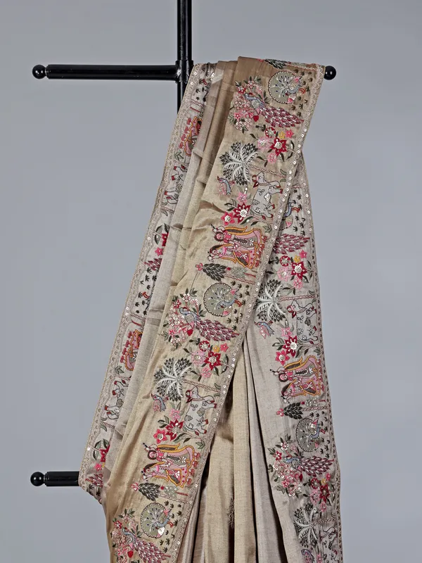 Grey and gold embellished tissue silk saree